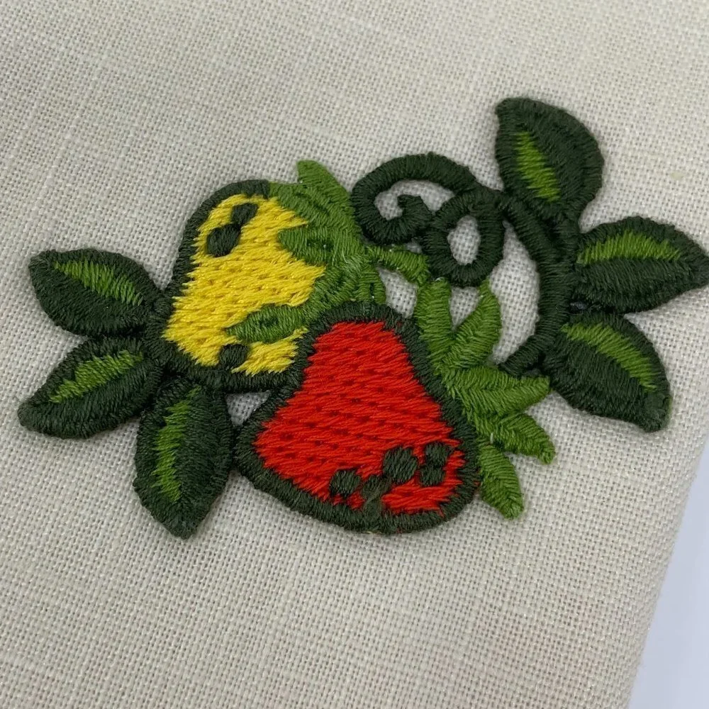 Vintage Embroidered Red Yellow Strawberry Napkins
